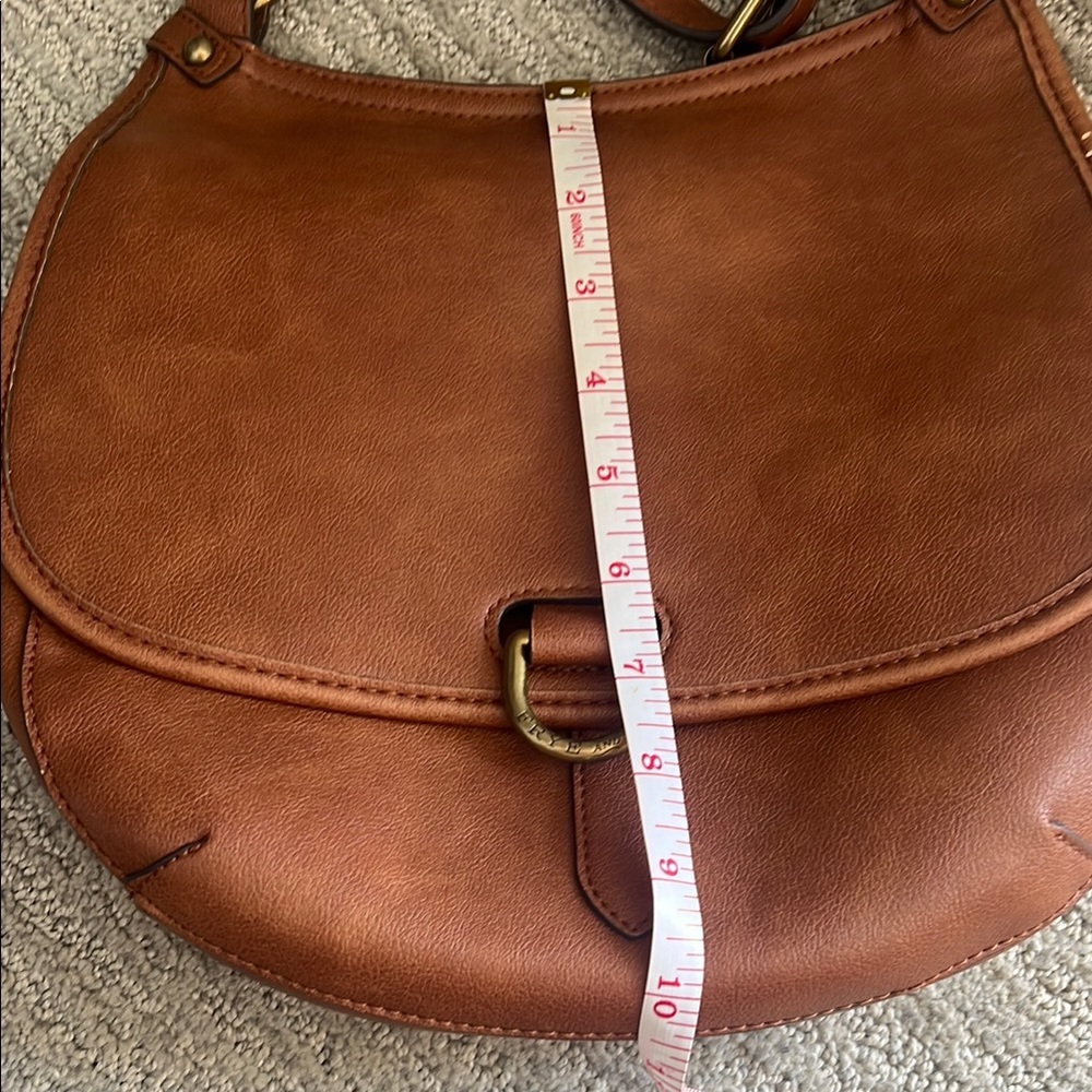 Frye & Co Cognac Faux Leather Crossbody Saddle Bag - Picture 6 of 8